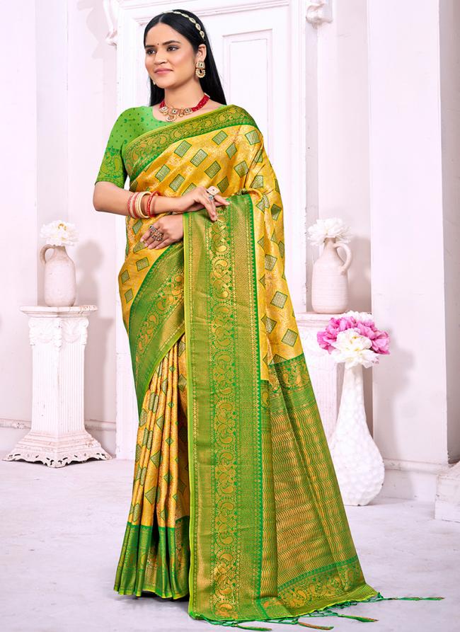 Silk Yellow Festival Wear Weaving Saree